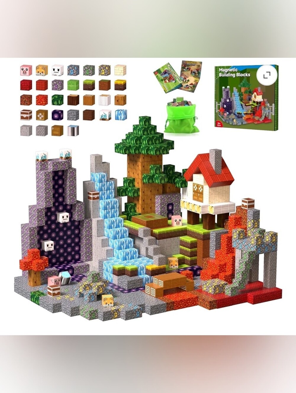 WLBES 100PCS Magnetic Blocks Set, Lava Forest Design, STEM Educational Building